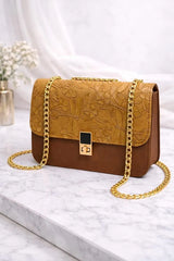 Elegant Embossed Floral Chain Shoulder Bag