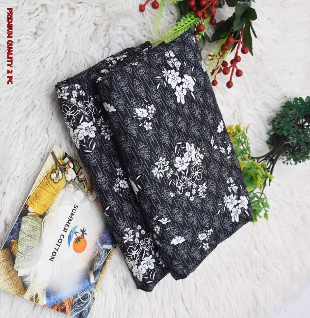 2 pcs women's unstitched print suit